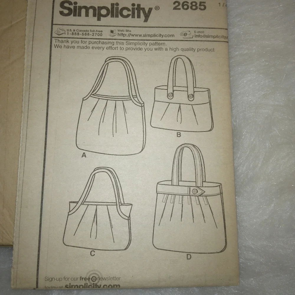 SIMPLICITY 2685 Bags in 4 Styles